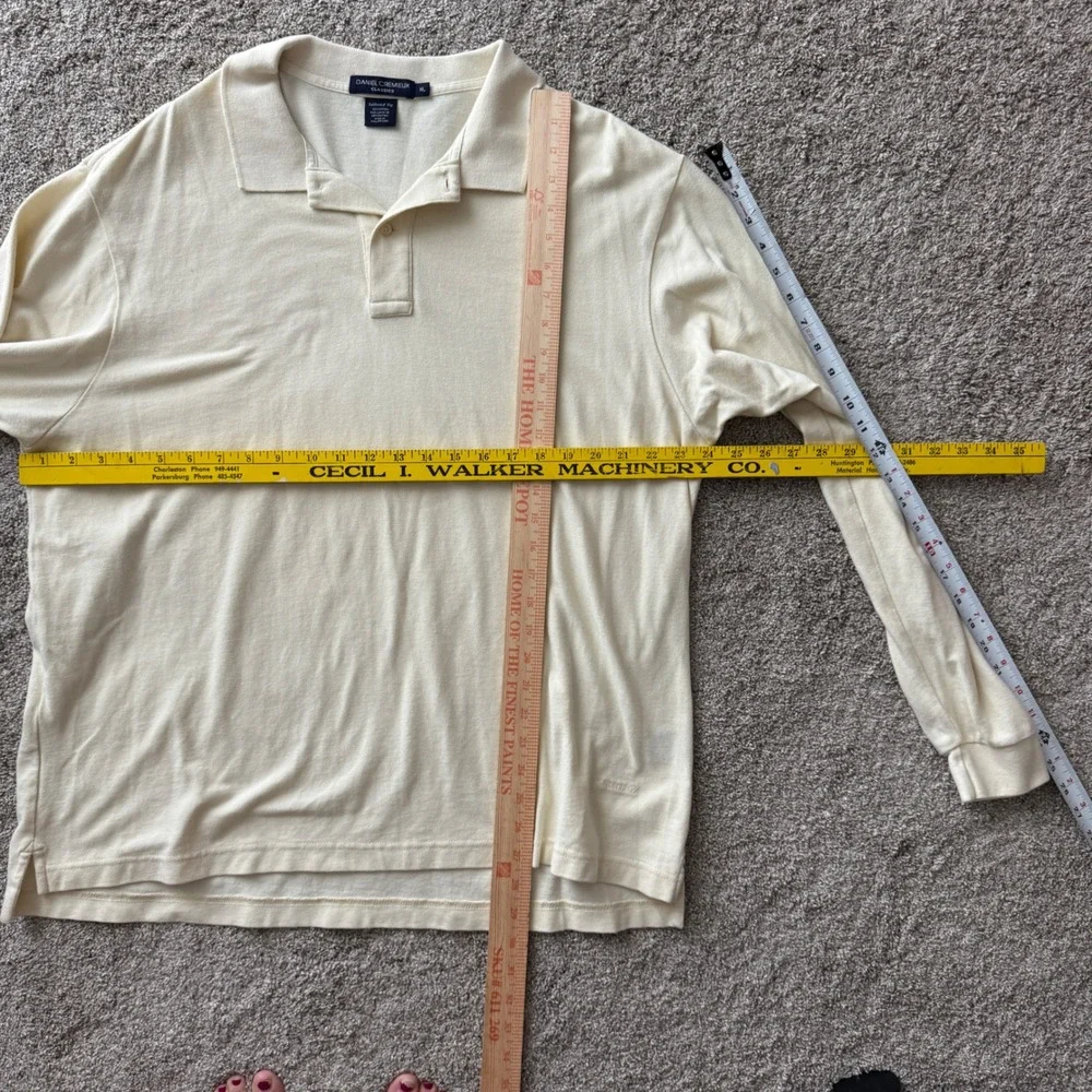 Daniel Cremieux  Mens XL Cream Cotton Long Sleeve Pique Polo Shirt Tailored